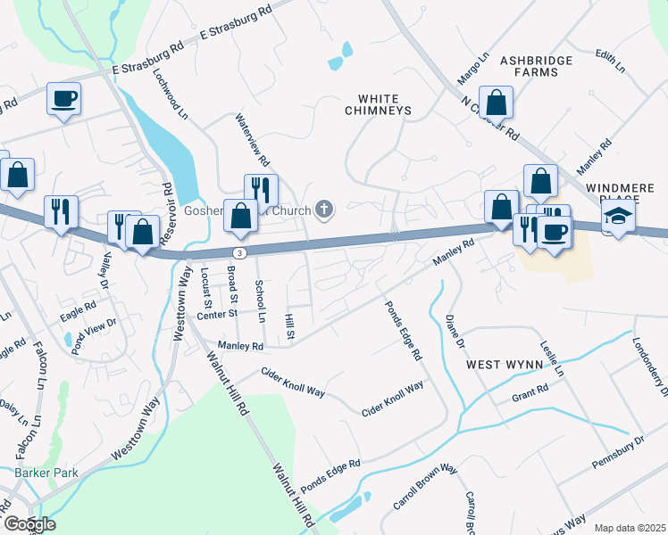 map of restaurants, bars, coffee shops, grocery stores, and more near 213 Summit House in West Chester