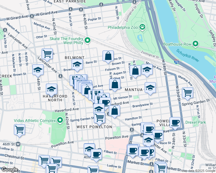 map of restaurants, bars, coffee shops, grocery stores, and more near 3906 Fairmount Avenue in Philadelphia