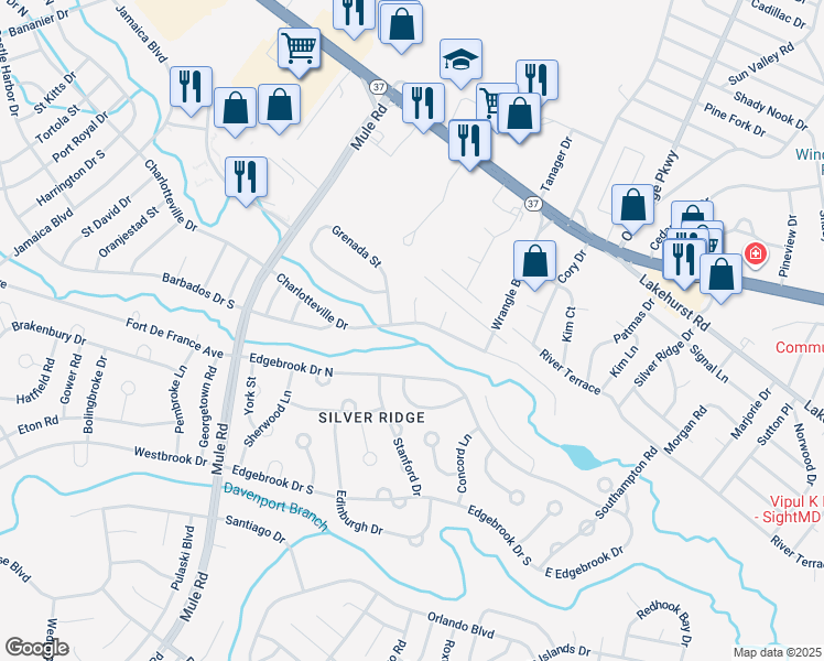 map of restaurants, bars, coffee shops, grocery stores, and more near 905 North Edgebrook Drive in Toms River
