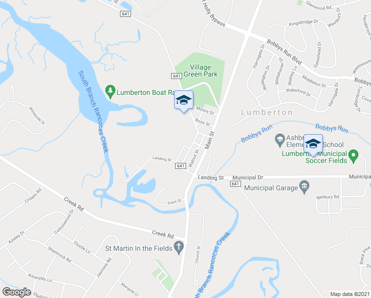 map of restaurants, bars, coffee shops, grocery stores, and more near 26 Chestnut Street in Lumberton