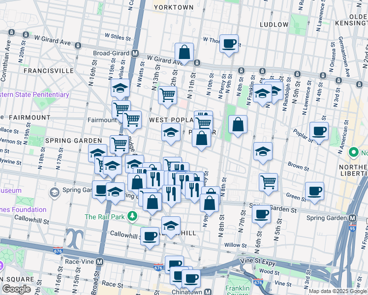 map of restaurants, bars, coffee shops, grocery stores, and more near in Philadelphia