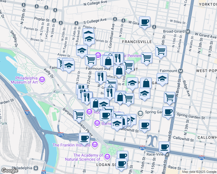 map of restaurants, bars, coffee shops, grocery stores, and more near in Philadelphia