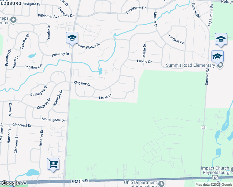 map of restaurants, bars, coffee shops, grocery stores, and more near 1154 Bergenia Drive in Reynoldsburg