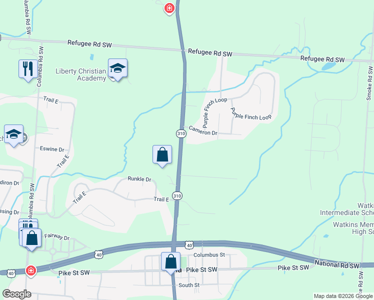 map of restaurants, bars, coffee shops, grocery stores, and more near 8979 Hazelton-Etna Road Southwest in Pataskala