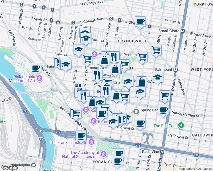 map of restaurants, bars, coffee shops, grocery stores, and more near in Philadelphia