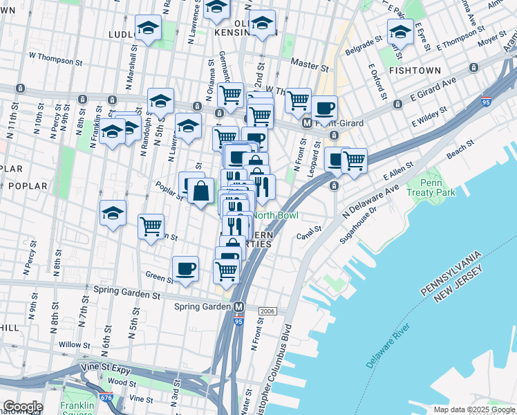 map of restaurants, bars, coffee shops, grocery stores, and more near 138 Pollard Street in Philadelphia