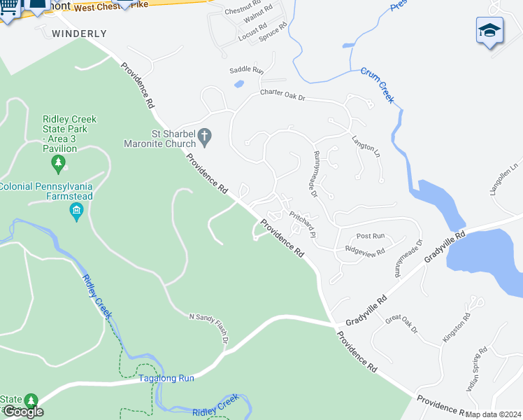 map of restaurants, bars, coffee shops, grocery stores, and more near 207 Pritchard Place in Newtown Square