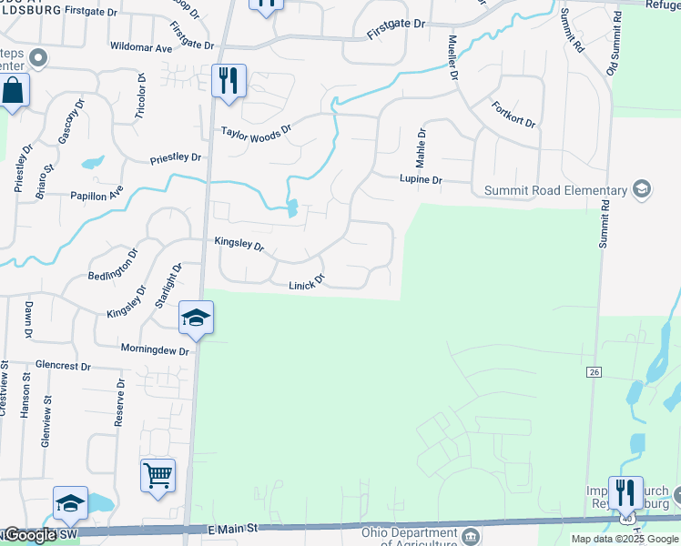 map of restaurants, bars, coffee shops, grocery stores, and more near 1154 Bergenia Drive in Reynoldsburg