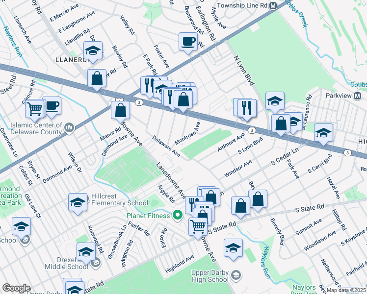 map of restaurants, bars, coffee shops, grocery stores, and more near 116 Ivy Court in Delaware County