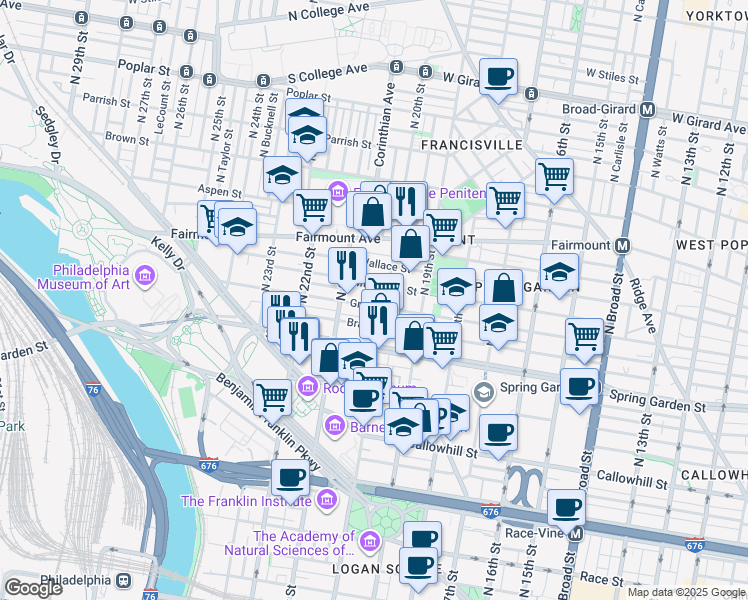map of restaurants, bars, coffee shops, grocery stores, and more near in Philadelphia