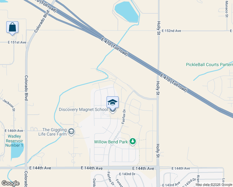 map of restaurants, bars, coffee shops, grocery stores, and more near 14814 Elm Street in Thornton