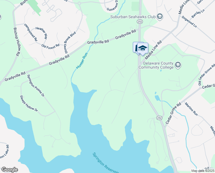 map of restaurants, bars, coffee shops, grocery stores, and more near Bellflower Lane in Delaware County