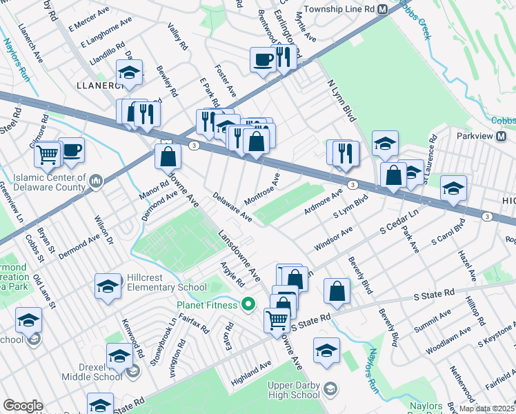 map of restaurants, bars, coffee shops, grocery stores, and more near 116 Ivy Court in Delaware County