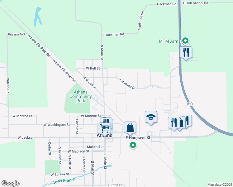 map of restaurants, bars, coffee shops, grocery stores, and more near 71 Buttercup Drive in Athens