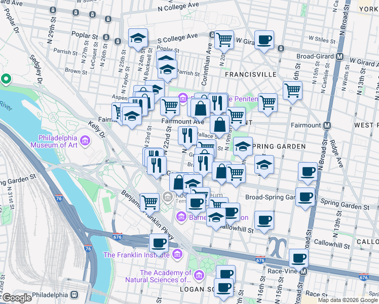 map of restaurants, bars, coffee shops, grocery stores, and more near in Philadelphia