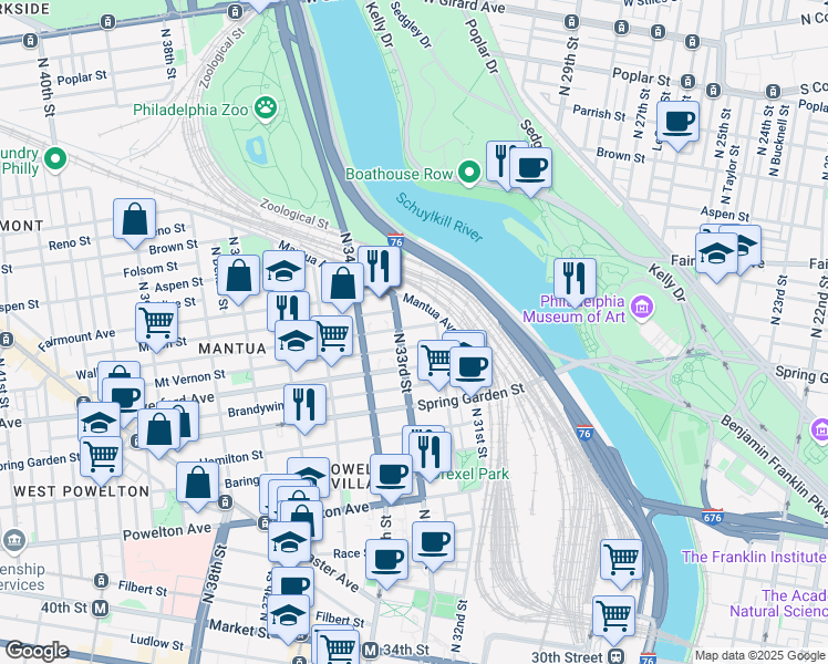 map of restaurants, bars, coffee shops, grocery stores, and more near in Philadelphia