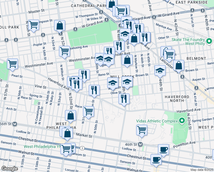 map of restaurants, bars, coffee shops, grocery stores, and more near in Philadelphia