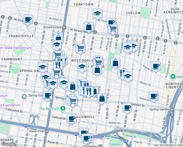 map of restaurants, bars, coffee shops, grocery stores, and more near 706 North Warnock Street in Philadelphia