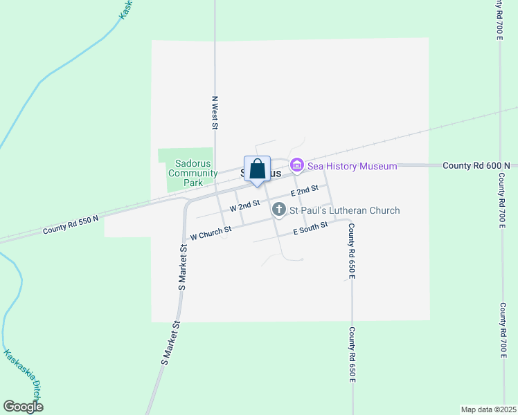 map of restaurants, bars, coffee shops, grocery stores, and more near 100 West Market Street in Sadorus