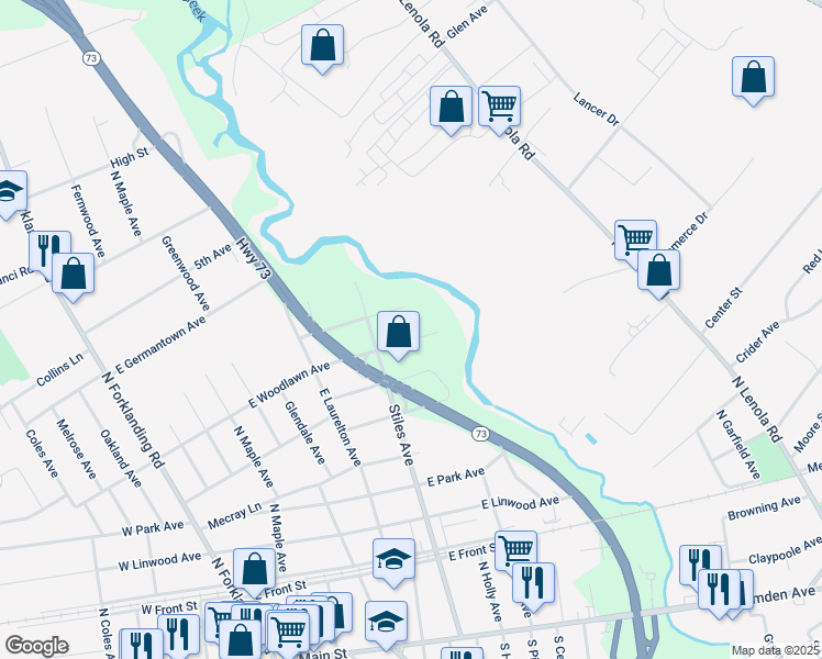 map of restaurants, bars, coffee shops, grocery stores, and more near 729 Haverford Avenue in Maple Shade