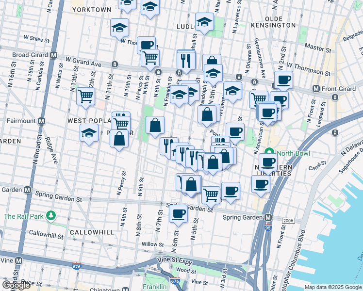 map of restaurants, bars, coffee shops, grocery stores, and more near 823 Hoffman Place in Philadelphia
