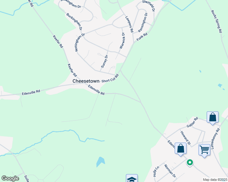 map of restaurants, bars, coffee shops, grocery stores, and more near 2351 Edenville Road in Chambersburg