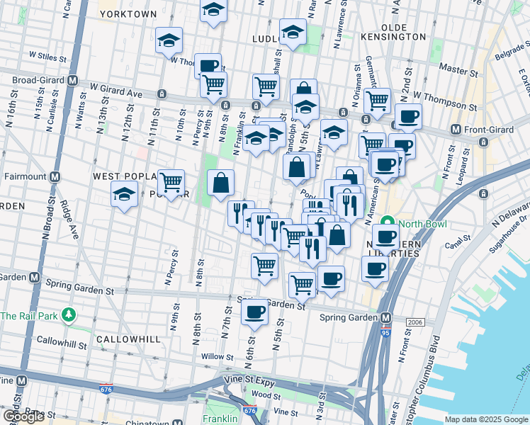map of restaurants, bars, coffee shops, grocery stores, and more near 825 Hoffman Place in Philadelphia
