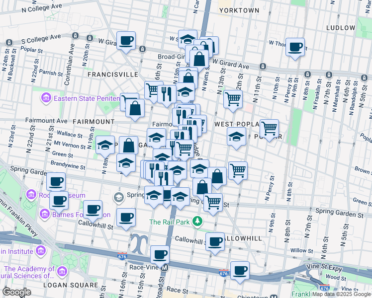 map of restaurants, bars, coffee shops, grocery stores, and more near in Philadelphia