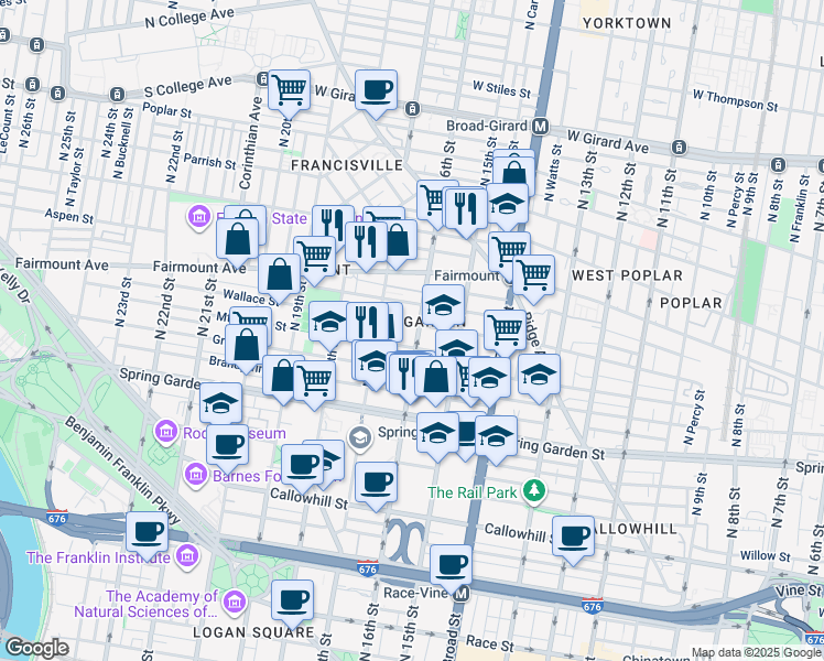 map of restaurants, bars, coffee shops, grocery stores, and more near in Philadelphia
