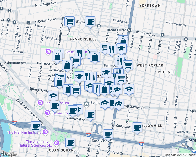 map of restaurants, bars, coffee shops, grocery stores, and more near in Philadelphia