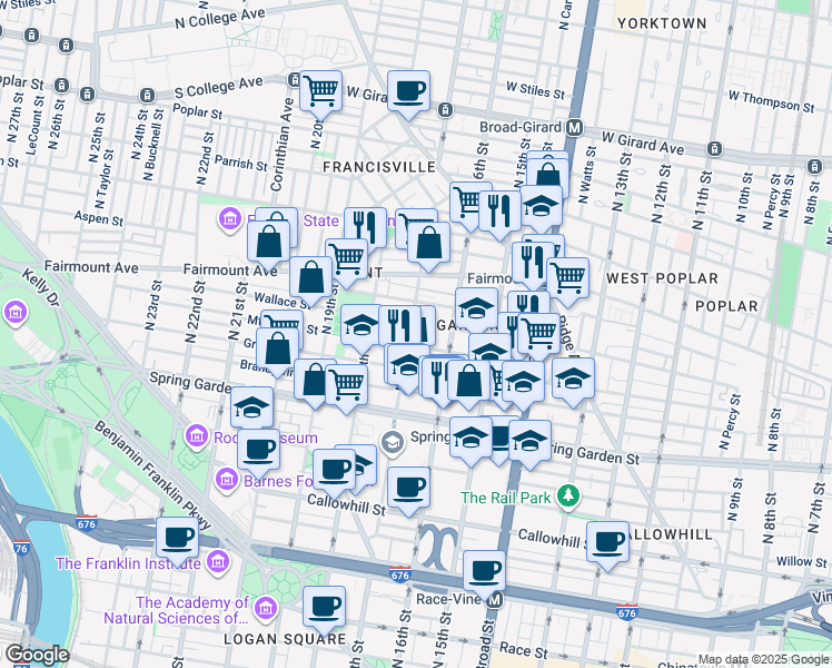 map of restaurants, bars, coffee shops, grocery stores, and more near in Philadelphia