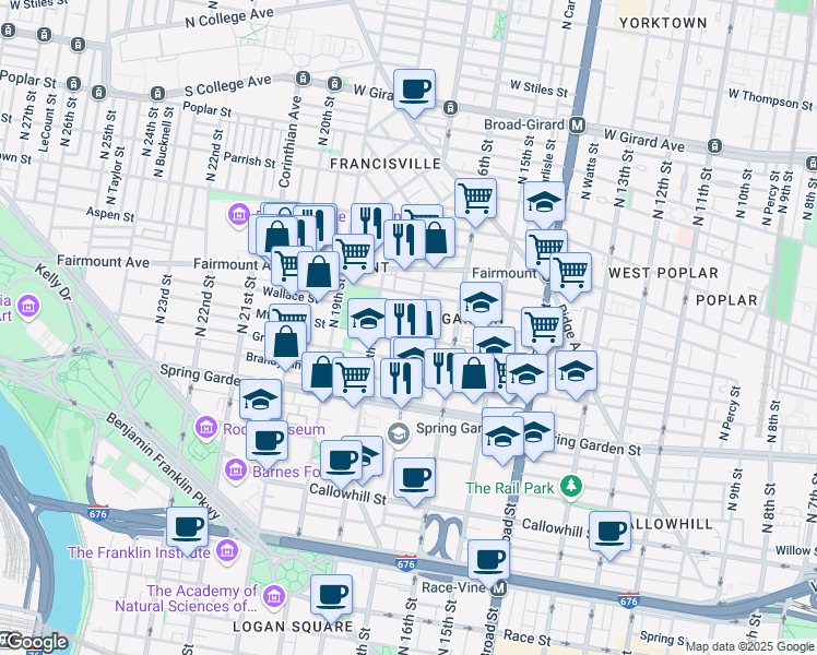 map of restaurants, bars, coffee shops, grocery stores, and more near in Philadelphia