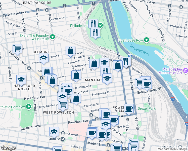 map of restaurants, bars, coffee shops, grocery stores, and more near in Philadelphia