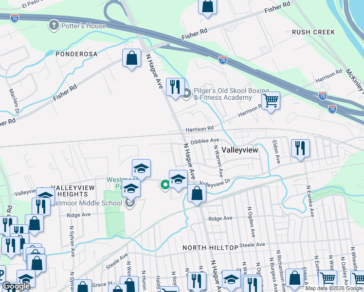 map of restaurants, bars, coffee shops, grocery stores, and more near 545 North Hague Avenue in Columbus