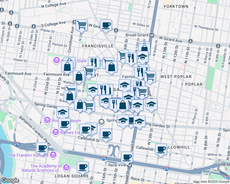 map of restaurants, bars, coffee shops, grocery stores, and more near in Philadelphia