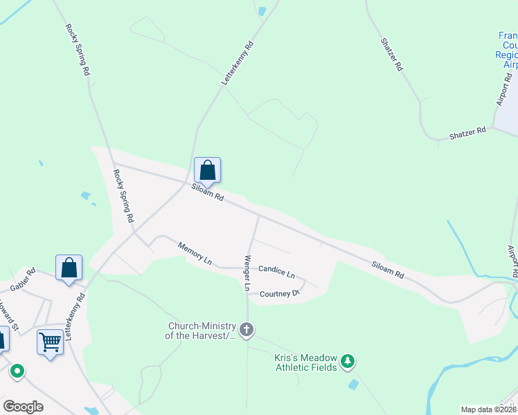 map of restaurants, bars, coffee shops, grocery stores, and more near 1355 Siloam Road in Chambersburg