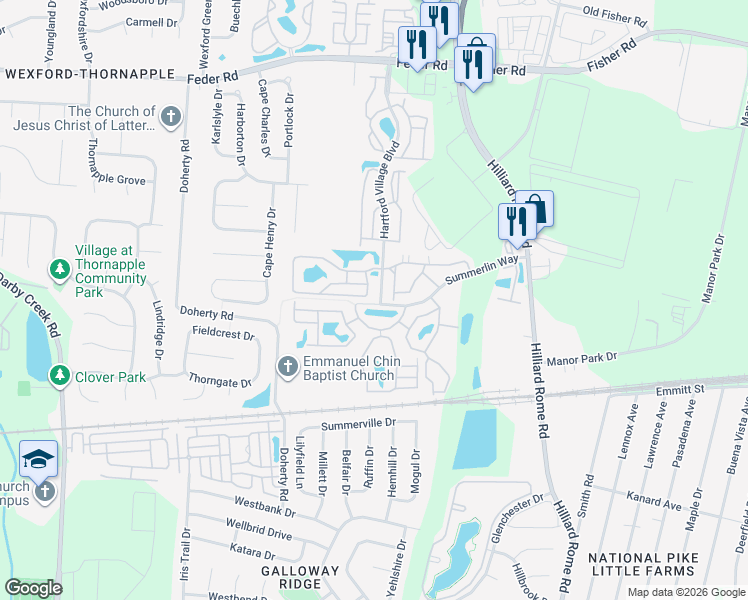 map of restaurants, bars, coffee shops, grocery stores, and more near 5416 Garden Ridge in Columbus