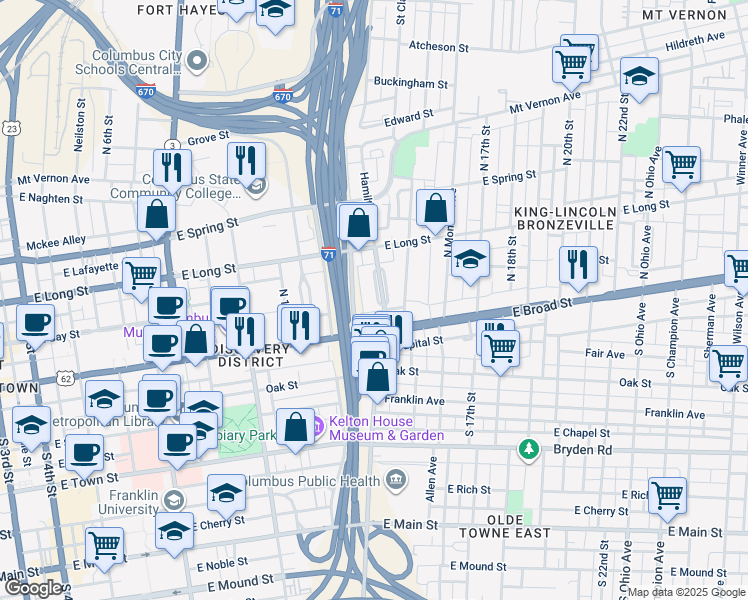 map of restaurants, bars, coffee shops, grocery stores, and more near 43 Hamilton Park in Columbus