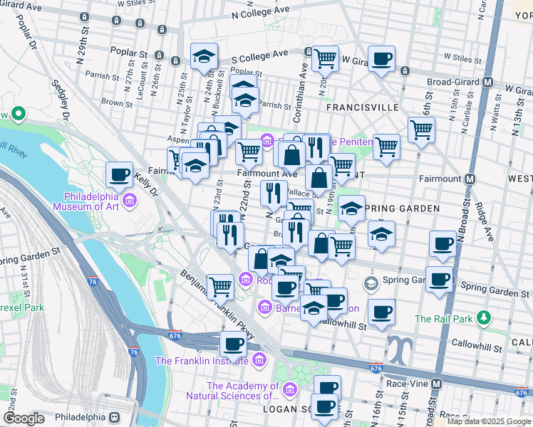 map of restaurants, bars, coffee shops, grocery stores, and more near in Philadelphia