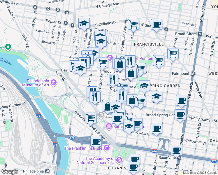 map of restaurants, bars, coffee shops, grocery stores, and more near in Philadelphia