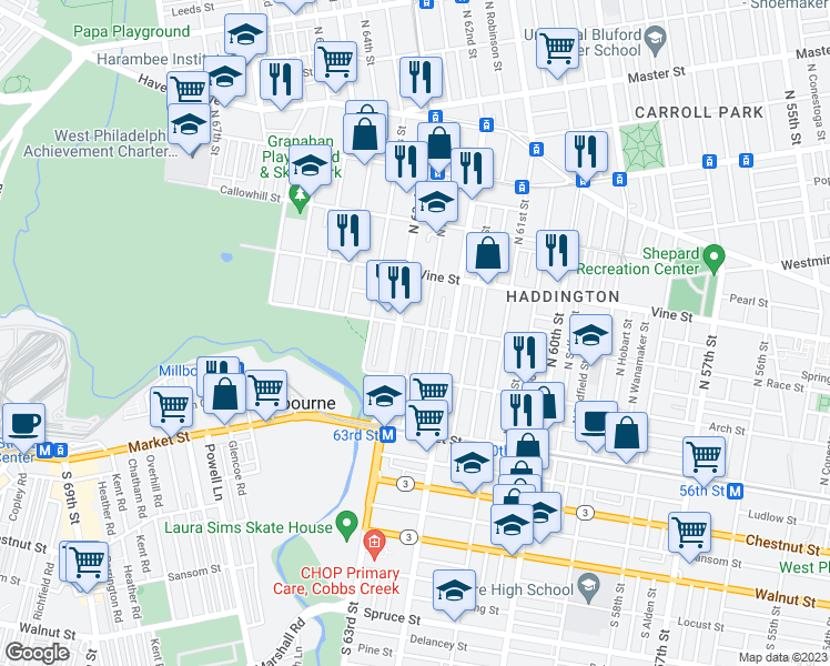 map of restaurants, bars, coffee shops, grocery stores, and more near 6230 Race Street in Philadelphia