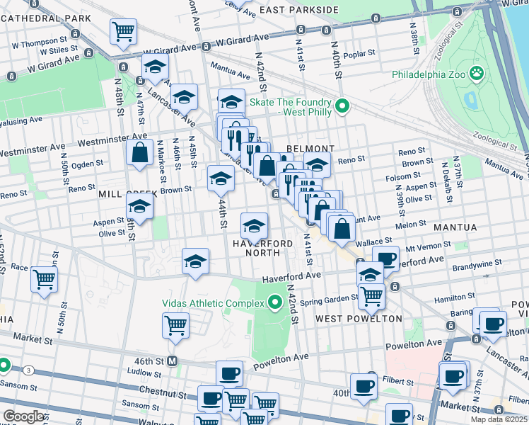map of restaurants, bars, coffee shops, grocery stores, and more near 734 Brooklyn Street in Philadelphia