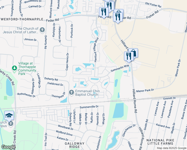 map of restaurants, bars, coffee shops, grocery stores, and more near 5416 Garden Ridge in Columbus