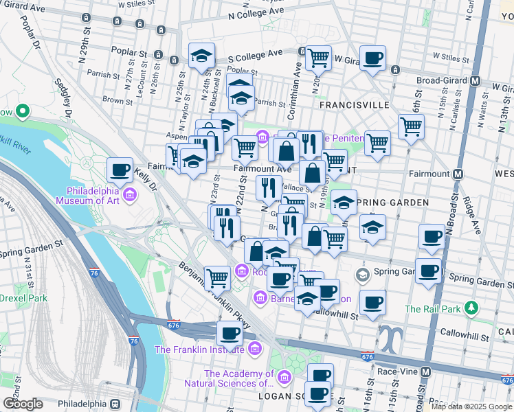 map of restaurants, bars, coffee shops, grocery stores, and more near in Philadelphia