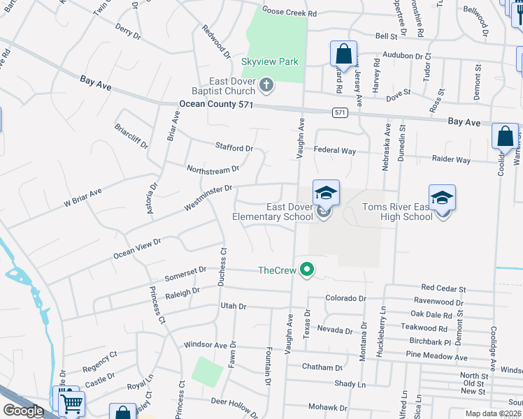 map of restaurants, bars, coffee shops, grocery stores, and more near 960 Ambassador Drive in Toms River