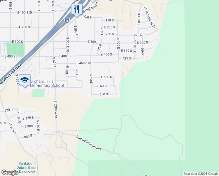 map of restaurants, bars, coffee shops, grocery stores, and more near 858 East 600 South in Santaquin