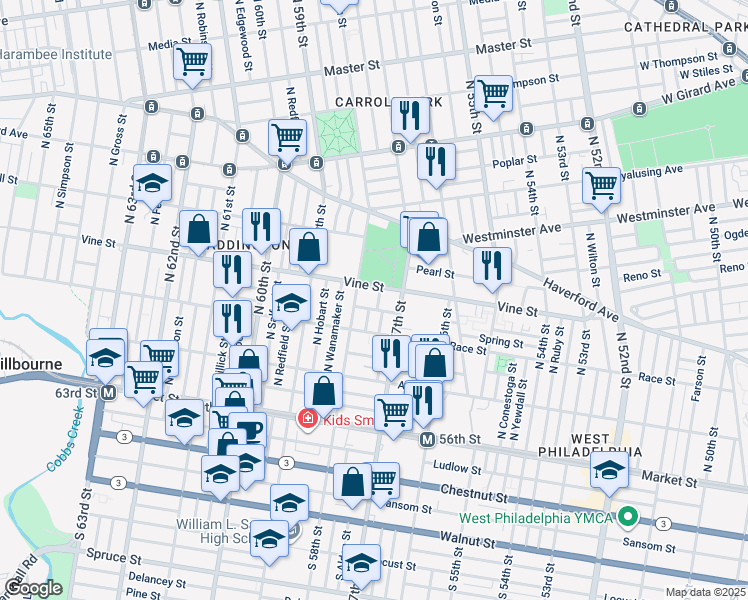 map of restaurants, bars, coffee shops, grocery stores, and more near 242 North Alden Street in Philadelphia