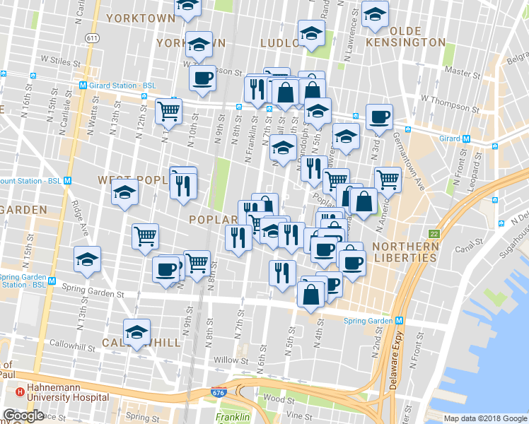 map of restaurants, bars, coffee shops, grocery stores, and more near 824 Hoffman Place in Philadelphia