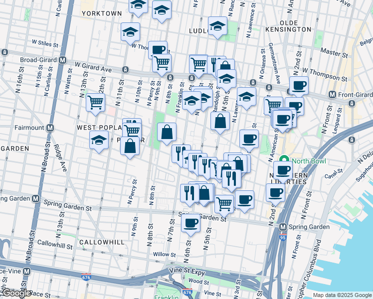 map of restaurants, bars, coffee shops, grocery stores, and more near 842 Hoffman Place in Philadelphia