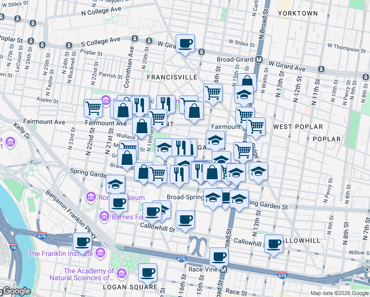 map of restaurants, bars, coffee shops, grocery stores, and more near in Philadelphia